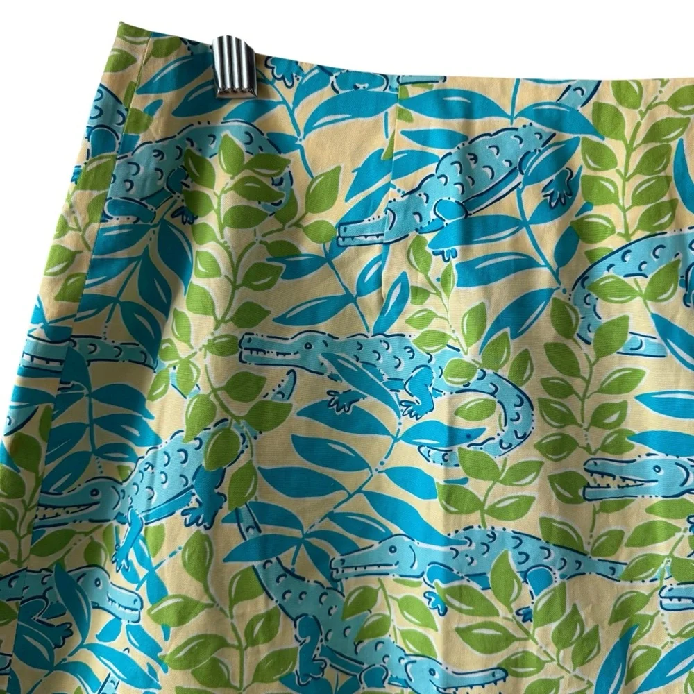 VTG Lilly Pulitzer Mimosa Everglades Alligator Print Skirt Size 4 Blue‎ Yellow